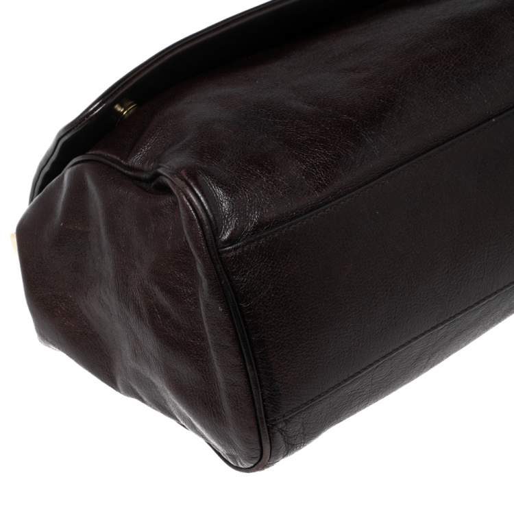 مملوكة مسبقًا Dolce & Gabbana Dark Brown Leather Large Miss Sicily Top Handle Bag
