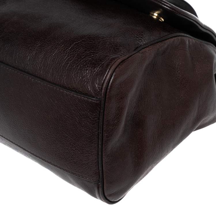 مملوكة مسبقًا Dolce & Gabbana Dark Brown Leather Large Miss Sicily Top Handle Bag