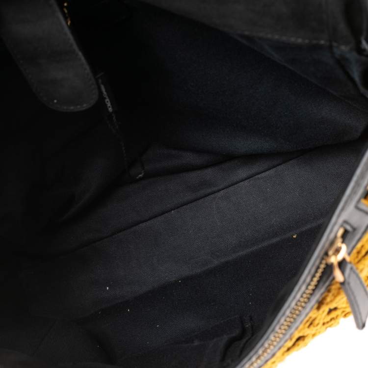 Pre Owned Dolce & Gabbana Black/Mustard Crochet and Leather Large Sicily Top Handle Bag
