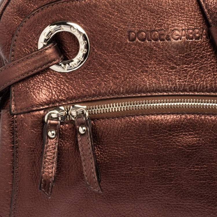 Pre Owned Dolce & Gabbana Metallic Brown Leather Miss Hug Shoulder Bag