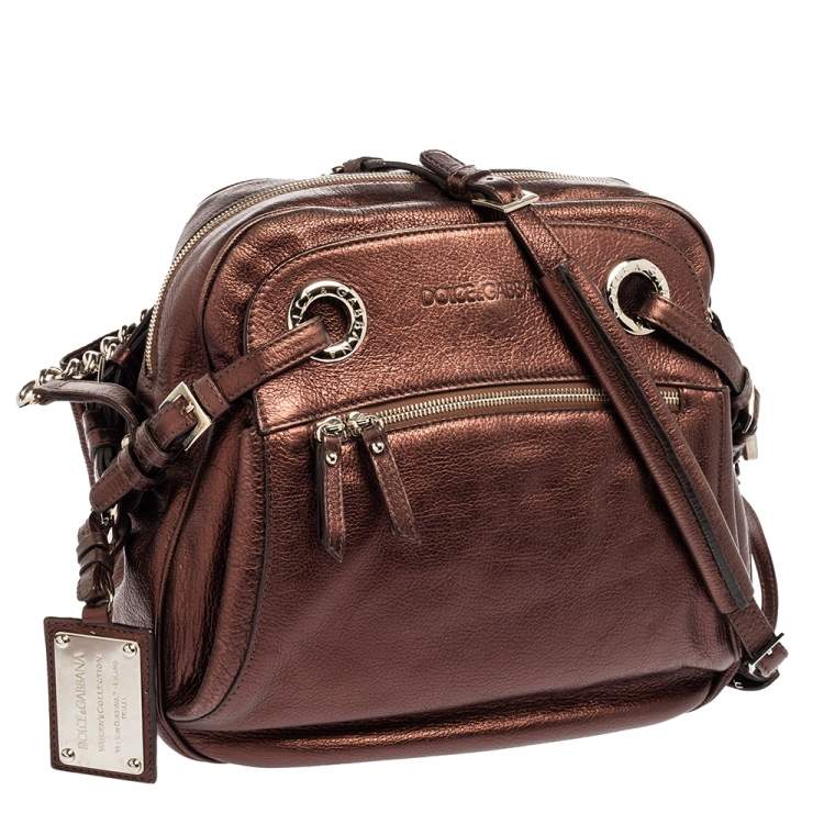 Pre Owned Dolce & Gabbana Metallic Brown Leather Miss Hug Shoulder Bag