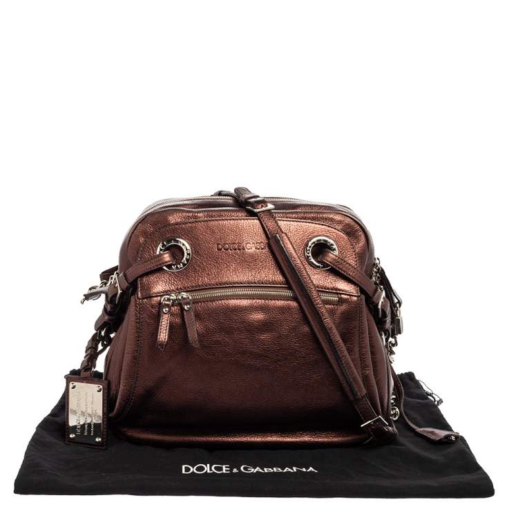 Pre Owned Dolce & Gabbana Metallic Brown Leather Miss Hug Shoulder Bag