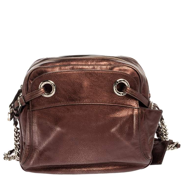 Pre Owned Dolce & Gabbana Metallic Brown Leather Miss Hug Shoulder Bag