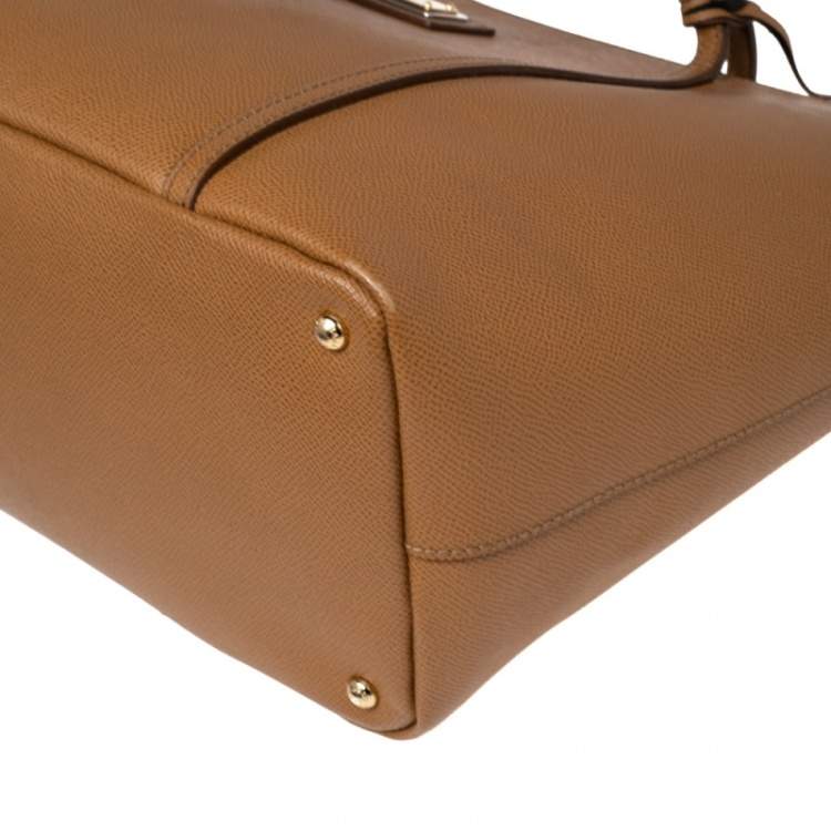 Pre Owned Dolce & Gabbana Tan Leather Miss Escape Top Zip Shopper Tote