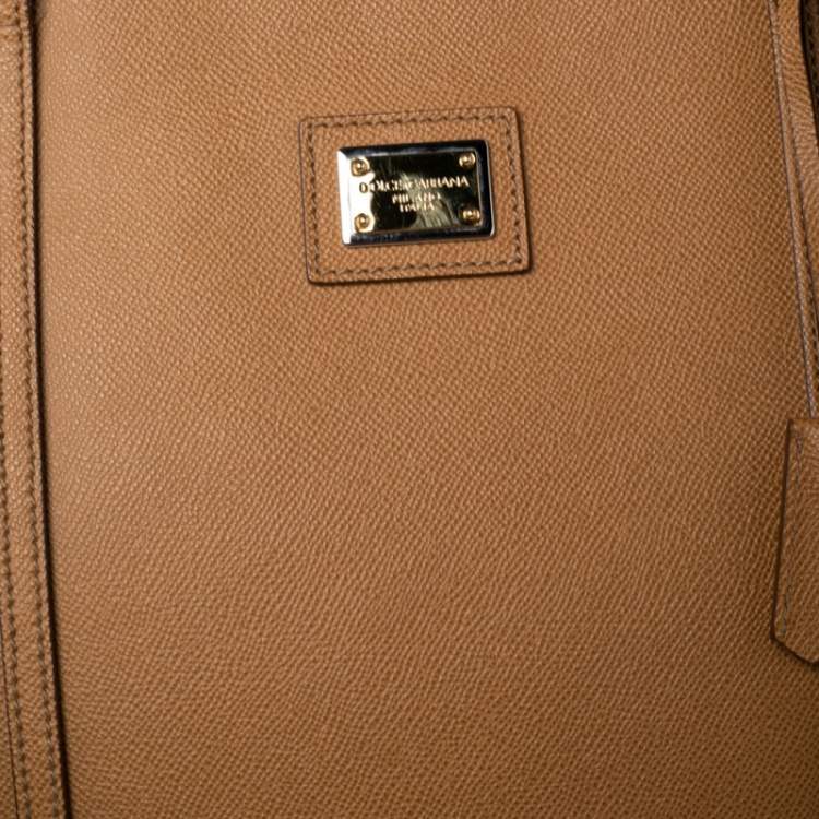 Pre Owned Dolce & Gabbana Tan Leather Miss Escape Top Zip Shopper Tote
