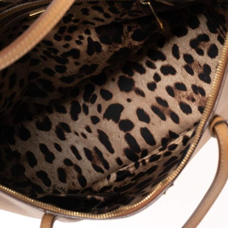 Pre Owned Dolce & Gabbana Tan Leather Miss Escape Top Zip Shopper Tote