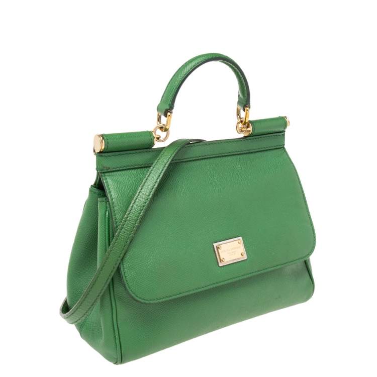 Pre Owned Dolce & Gabbana Green Leather Medium Miss Sicily Top Handle Bag