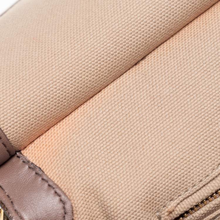 Pre Owned Dolce & Gabbana Dark Beige Leather and Coated Raffia Miss Monica Top Handle Bag
