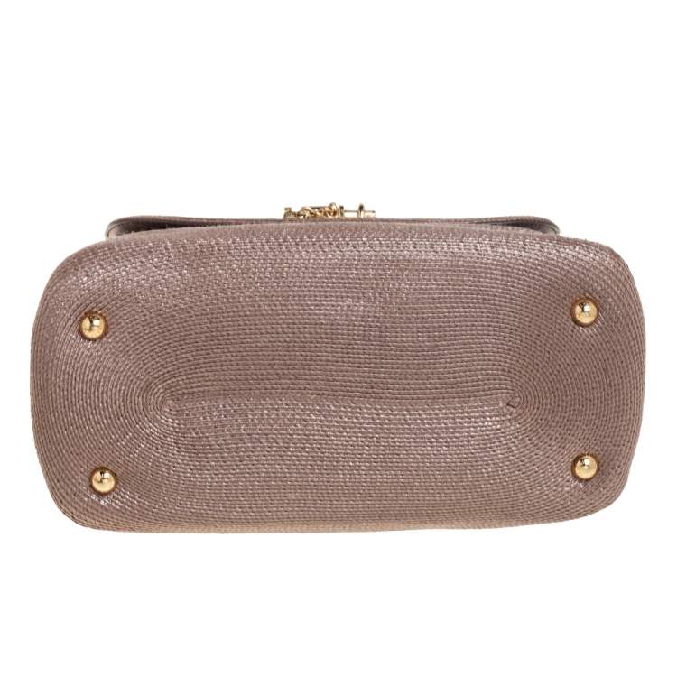 Pre Owned Dolce & Gabbana Dark Beige Leather and Coated Raffia Miss Monica Top Handle Bag