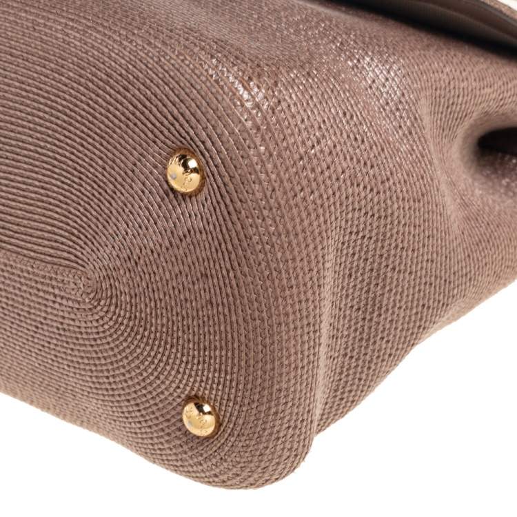 Pre Owned Dolce & Gabbana Dark Beige Leather and Coated Raffia Miss Monica Top Handle Bag