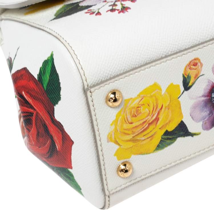 Pre Owned Dolce & Gabbana Multicolor Floral Print Leather Medium Miss Sicily Top Handle Bag