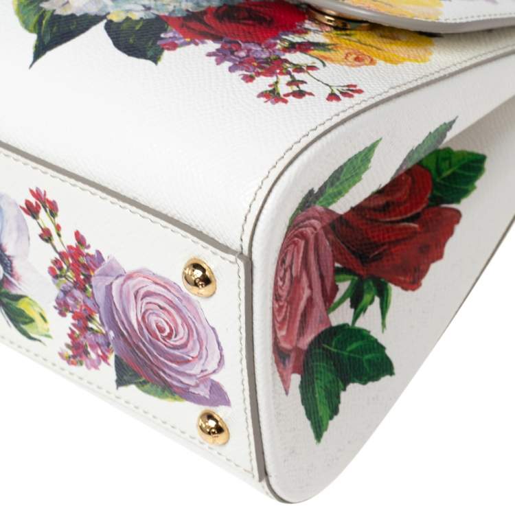 Pre Owned Dolce & Gabbana Multicolor Floral Print Leather Medium Miss Sicily Top Handle Bag