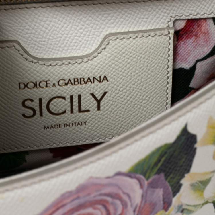 Pre Owned Dolce & Gabbana Multicolor Floral Print Leather Medium Miss Sicily Top Handle Bag