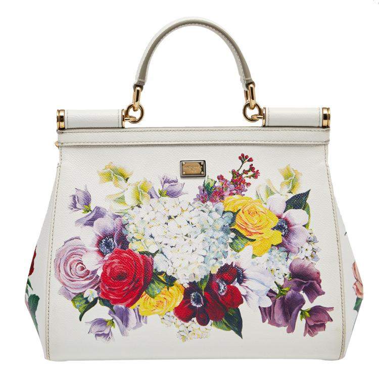 Pre Owned Dolce & Gabbana Multicolor Floral Print Leather Medium Miss Sicily Top Handle Bag