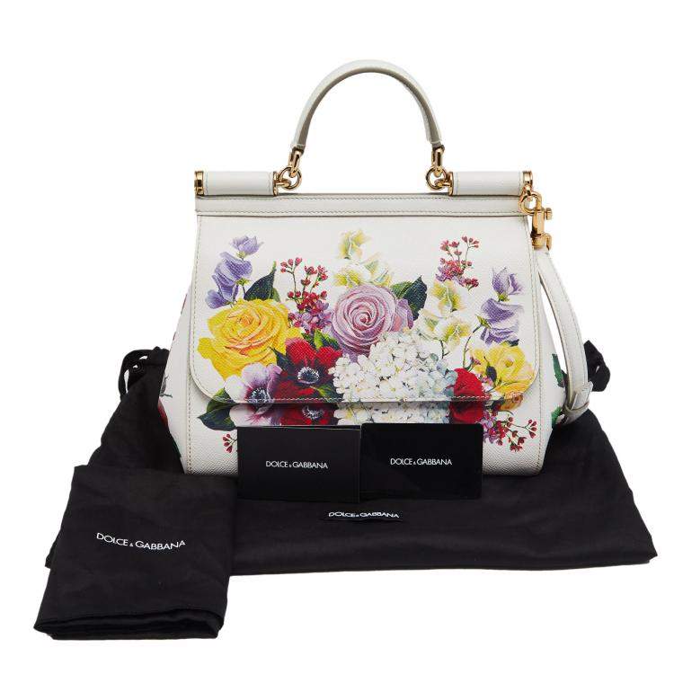 Pre Owned Dolce & Gabbana Multicolor Floral Print Leather Medium Miss Sicily Top Handle Bag