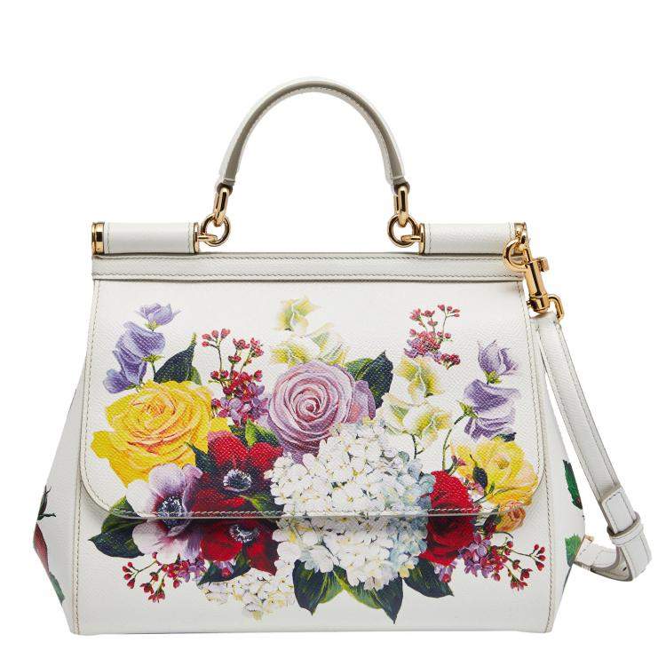 Pre Owned Dolce & Gabbana Multicolor Floral Print Leather Medium Miss Sicily Top Handle Bag