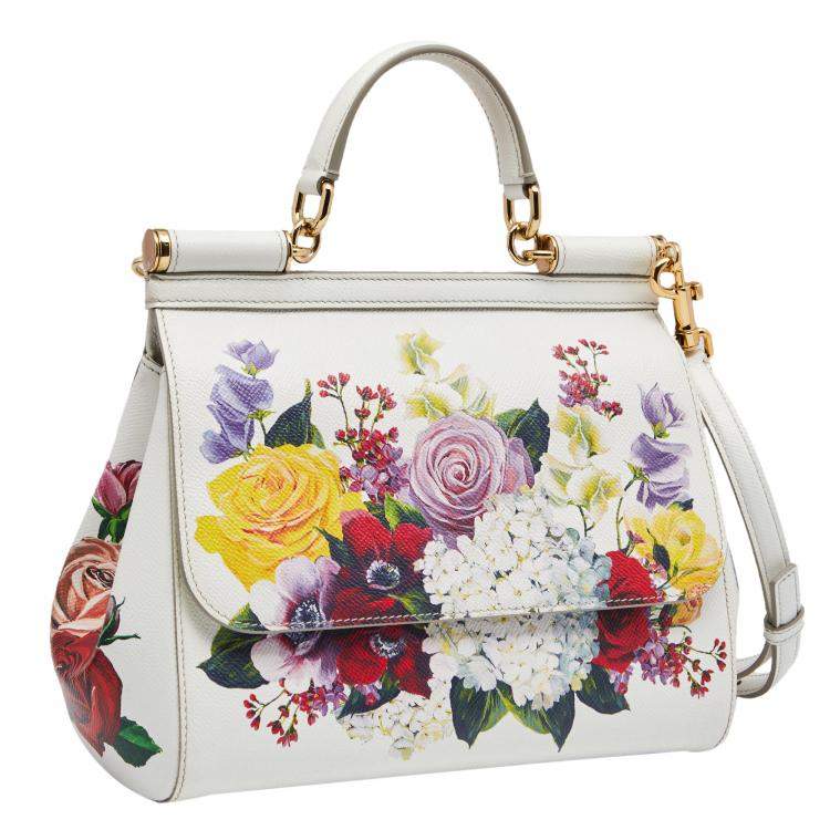 Pre Owned Dolce & Gabbana Multicolor Floral Print Leather Medium Miss Sicily Top Handle Bag