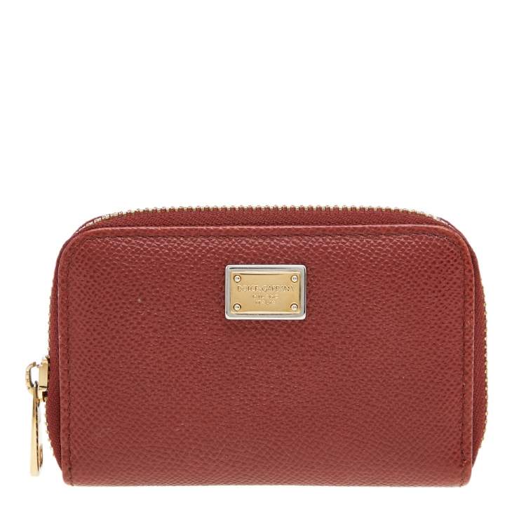 مملوكة مسبقًا Dolce & Gabanna Rust Leather Zip Coin Purse