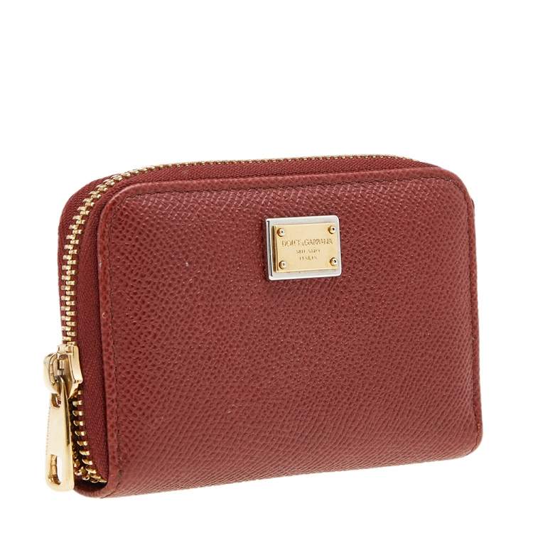 مملوكة مسبقًا Dolce & Gabanna Rust Leather Zip Coin Purse