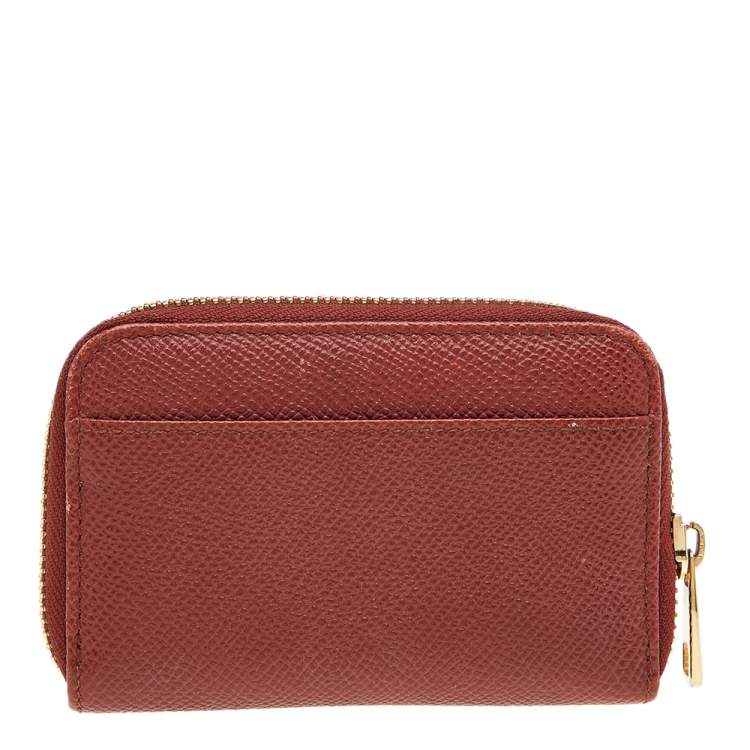 مملوكة مسبقًا Dolce & Gabanna Rust Leather Zip Coin Purse