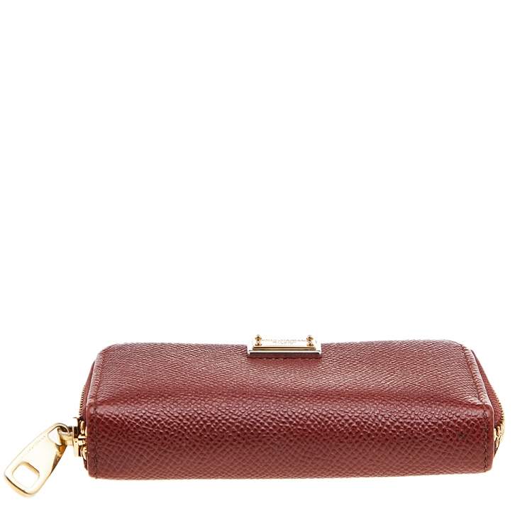 مملوكة مسبقًا Dolce & Gabanna Rust Leather Zip Coin Purse