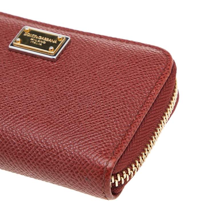 مملوكة مسبقًا Dolce & Gabanna Rust Leather Zip Coin Purse