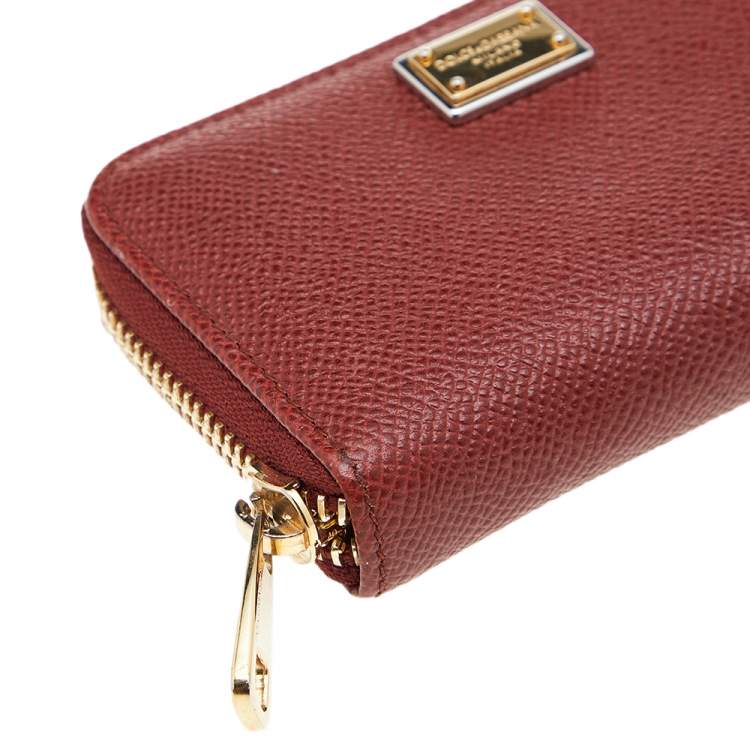 مملوكة مسبقًا Dolce & Gabanna Rust Leather Zip Coin Purse