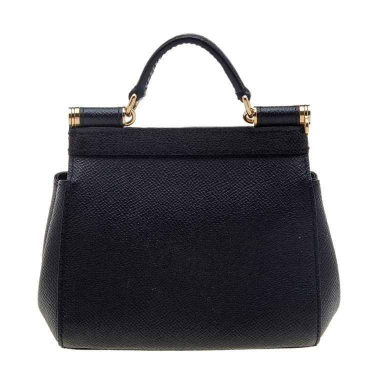 Pre Owned Dolce & Gabbana Black Leather Small Miss Sicily Top Handle Bag