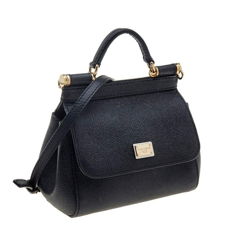 Pre Owned Dolce & Gabbana Black Leather Small Miss Sicily Top Handle Bag