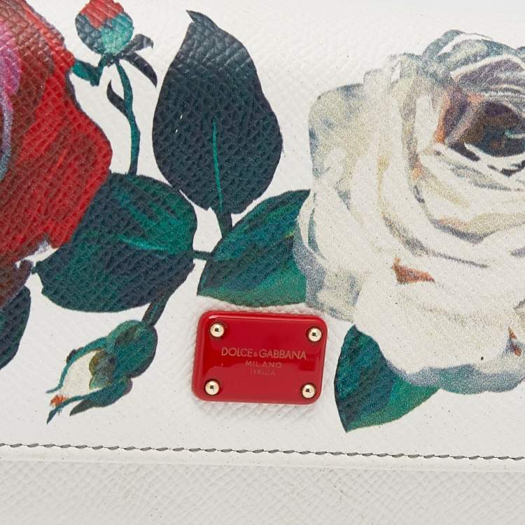 Pre Owned Dolce & Gabbana White Leather Floral Print Dauphine Continental Wallet