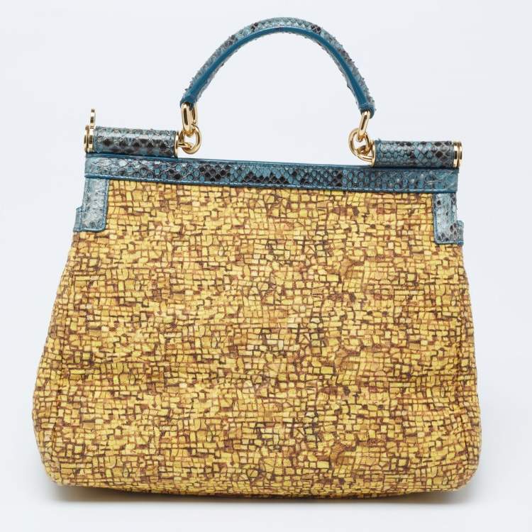 Pre Owned Dolce & Gabbana Multicolor Fabric and Snakeskin Ancient Opulence Printed Medium Miss Sicily Bag