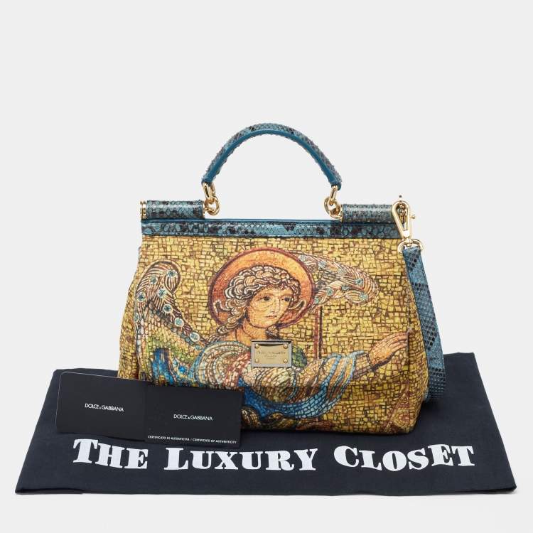 Pre Owned Dolce & Gabbana Multicolor Fabric and Snakeskin Ancient Opulence Printed Medium Miss Sicily Bag