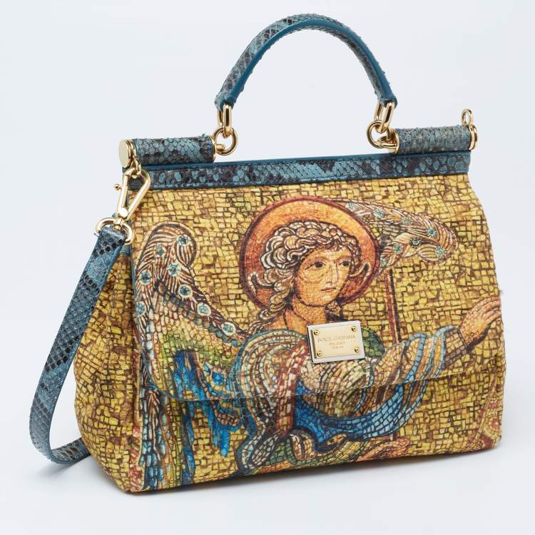 Pre Owned Dolce & Gabbana Multicolor Fabric and Snakeskin Ancient Opulence Printed Medium Miss Sicily Bag