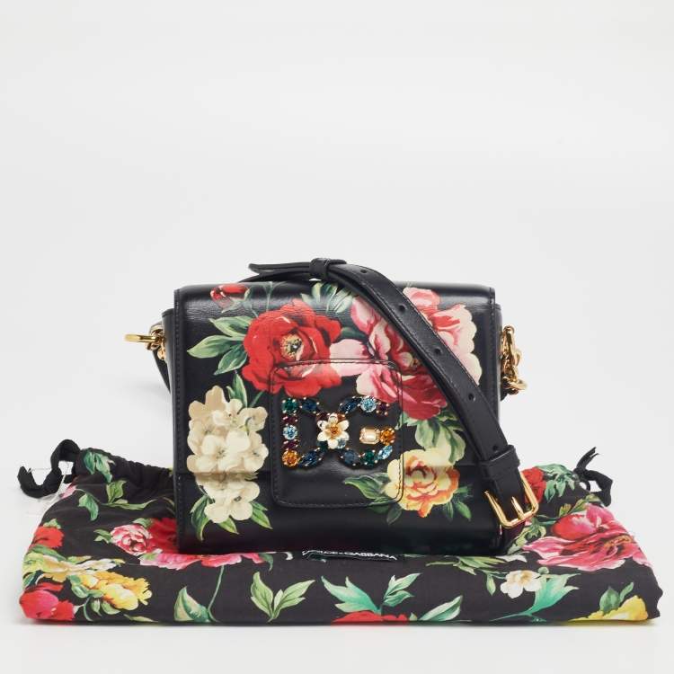 Pre Owned Dolce & Gabbana Black Leather Mini DG Millennials Flap Shoulder Bag