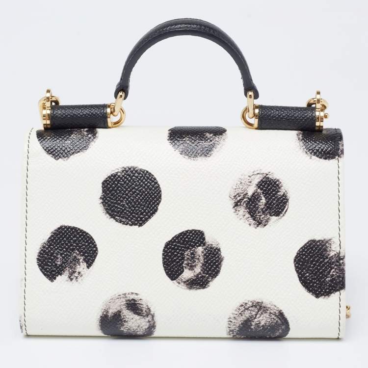 مملوكة مسبقًا Dolce & Gabbana White/Black Polka Dot Leather Miss Sicily Von Wallet on Chain