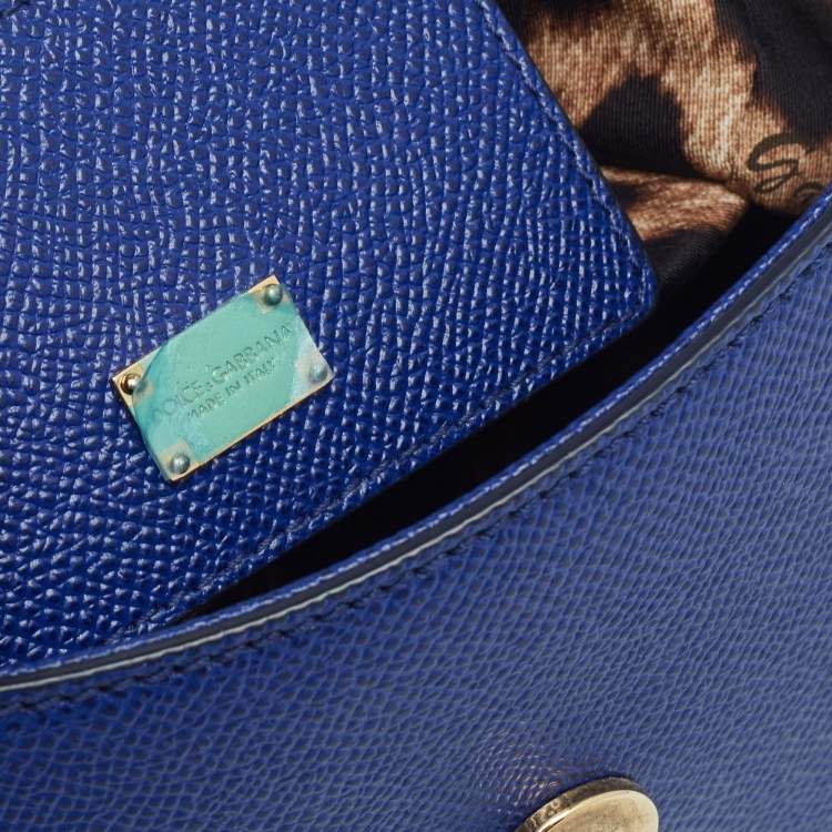 Pre Owned Dolce & Gabbana Blue Leather Small Miss Sicily Top Handle Bag