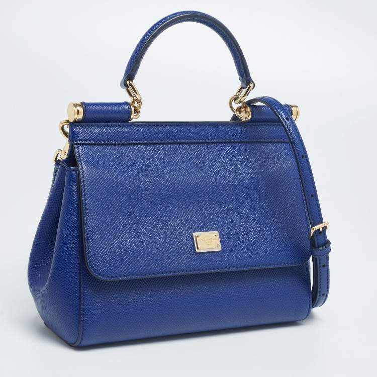 Pre Owned Dolce & Gabbana Blue Leather Small Miss Sicily Top Handle Bag