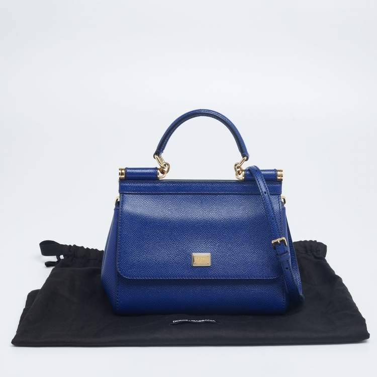 Pre Owned Dolce & Gabbana Blue Leather Small Miss Sicily Top Handle Bag