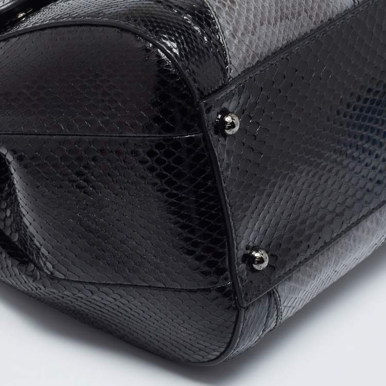 Pre Owned Dolce & Gabbana Black/Grey Snakskin Medium Miss Sicily Top Handle Bag