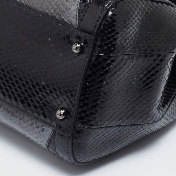 Pre Owned Dolce & Gabbana Black/Grey Snakskin Medium Miss Sicily Top Handle Bag