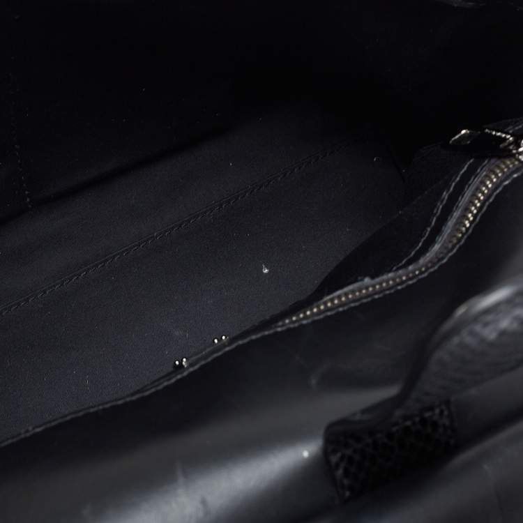 Pre Owned Dolce & Gabbana Black/Grey Snakskin Medium Miss Sicily Top Handle Bag