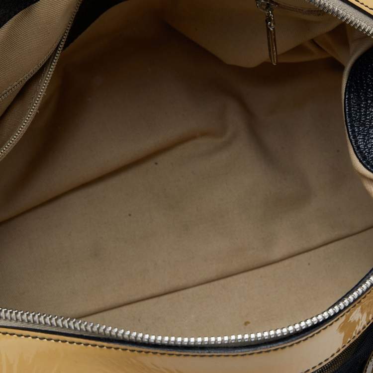 Pre Owned Dolce & Gabbana Beige/Black Patent Leather And Mesh Miss Romantique Satchel
