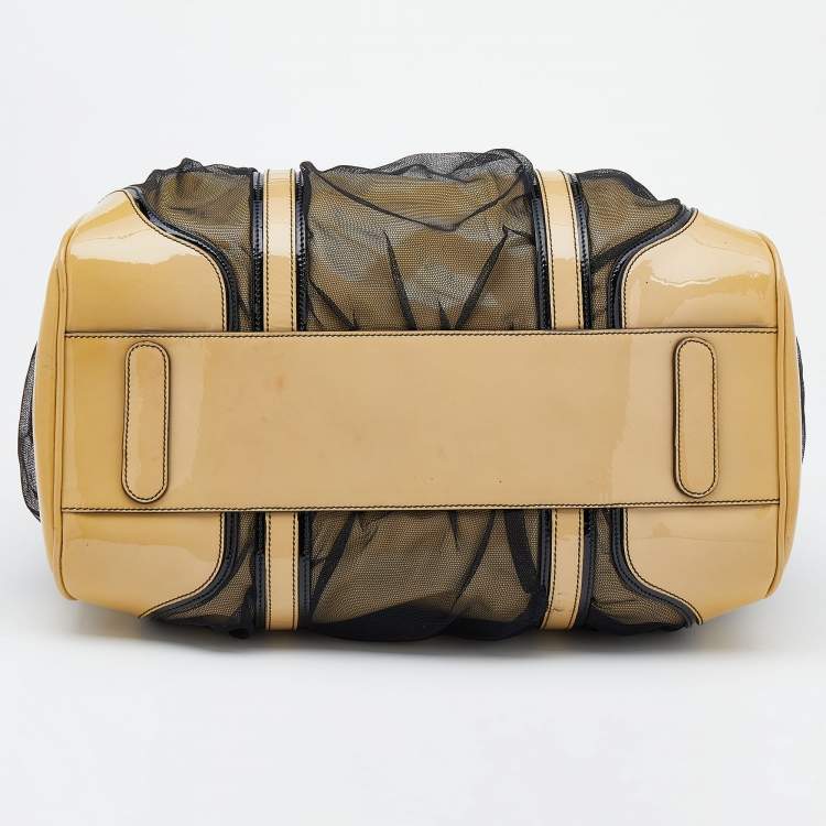 Pre Owned Dolce & Gabbana Beige/Black Patent Leather And Mesh Miss Romantique Satchel