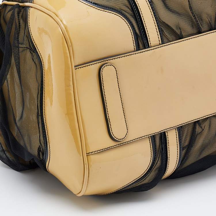 Pre Owned Dolce & Gabbana Beige/Black Patent Leather And Mesh Miss Romantique Satchel