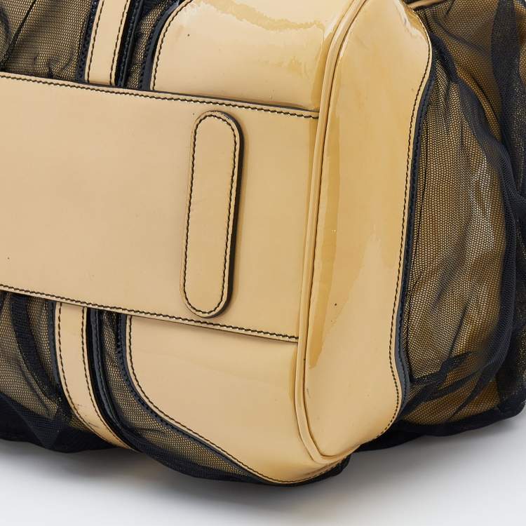 Pre Owned Dolce & Gabbana Beige/Black Patent Leather And Mesh Miss Romantique Satchel