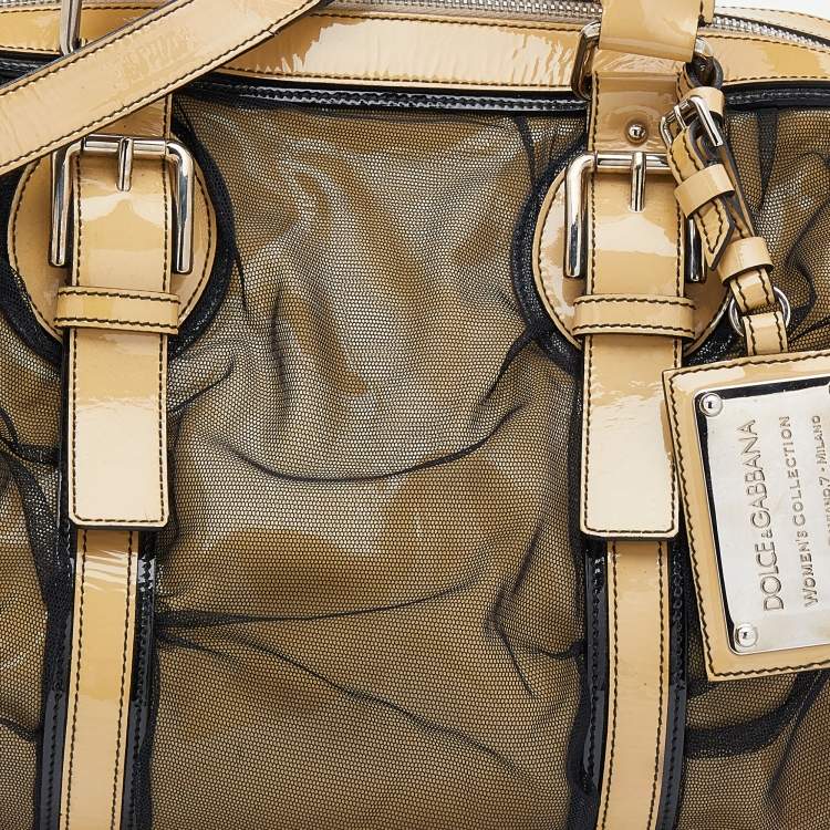 Pre Owned Dolce & Gabbana Beige/Black Patent Leather And Mesh Miss Romantique Satchel