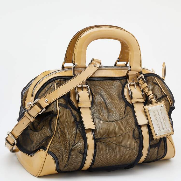 Pre Owned Dolce & Gabbana Beige/Black Patent Leather And Mesh Miss Romantique Satchel