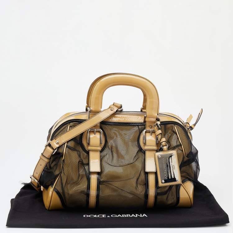 Pre Owned Dolce & Gabbana Beige/Black Patent Leather And Mesh Miss Romantique Satchel