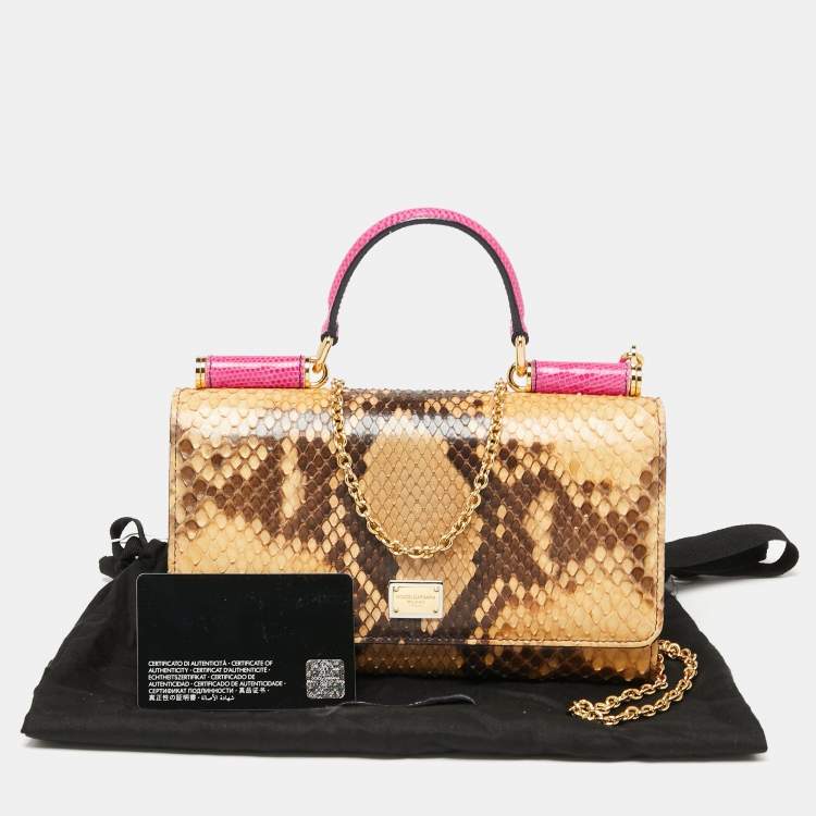 Pre Owned Dolce & Gabbana Pink/Peach Python and Leather Sicily Wallet on Chain 