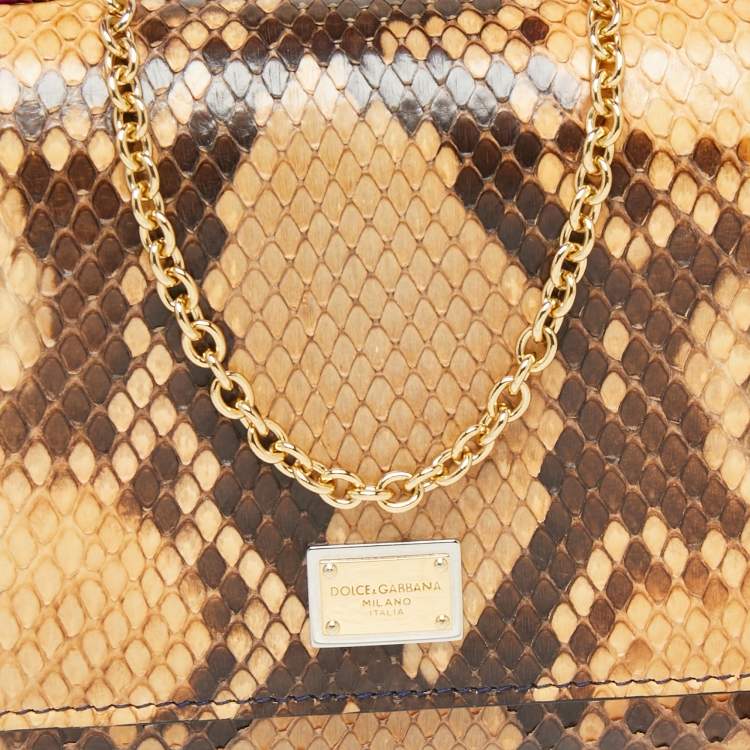 Pre Owned Dolce & Gabbana Pink/Peach Python and Leather Sicily Wallet on Chain 
